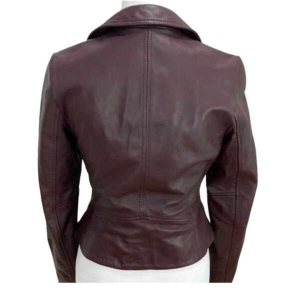 Karen Millen Brown Lamb Leather Moto Jacket Women Size 6 US 10 UK 38 EU MSRP 639 - Picture 2 of 12